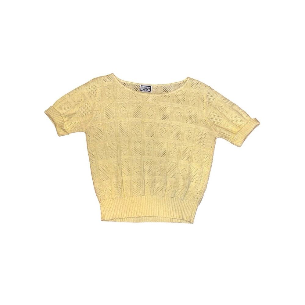 Kenneth Too 80s Vintage Short Sleeve Knit Sweater Yellow Size Medium
